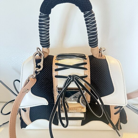 NWT STEVE MADDEN BDIEGO SATCHEL CROSSBODY BAG BLACK TAN ATHLETIC INSPIRED - Picture 1 of 6